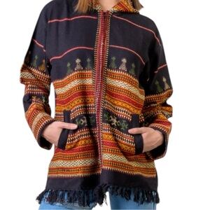 NWT Rhea Black Embroideted Jacket with Fringe Detail Size L/XL